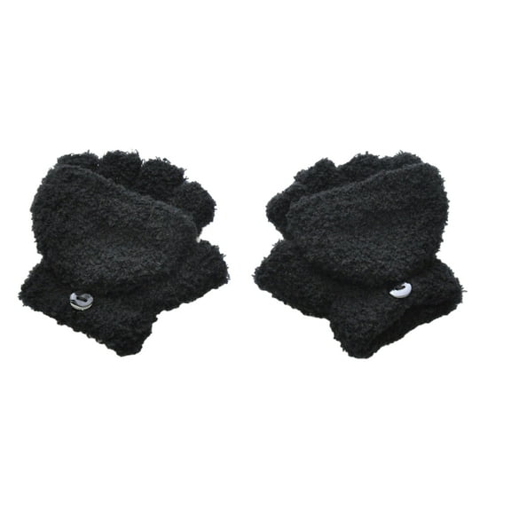lanema Kid Winter Knitted Fleece Mitten Convertible Half Finger Gloves with Flip Cover