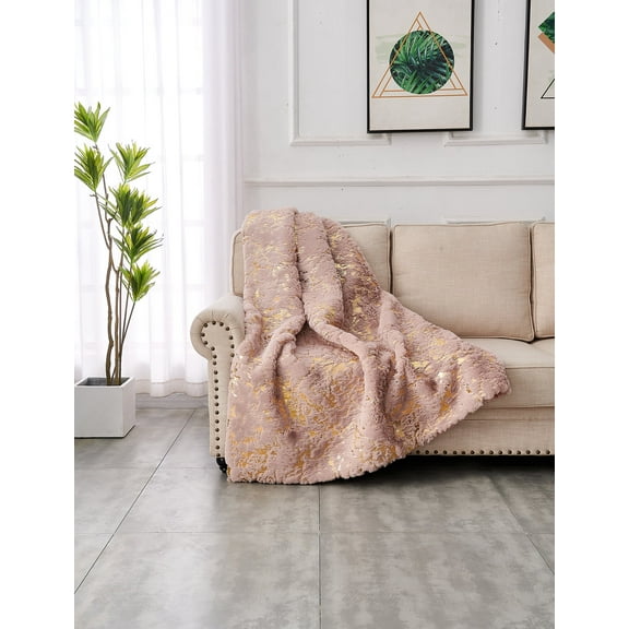 Cassilda Luxury Chinchilla Faux Fur Gilded Throw Blanket (60" x 80")
