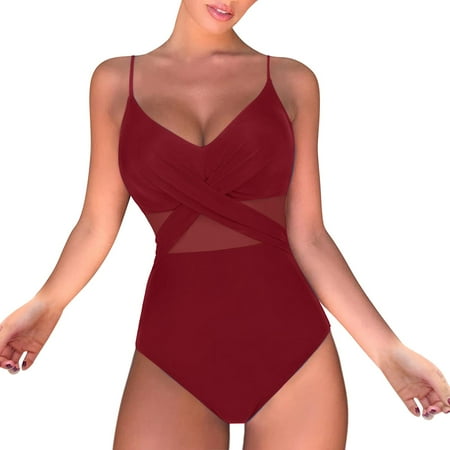 WTXUE One Piece Swimsuit Women  Shapewear Tummy Control  Suit Up Push Swimwear Waist Bathing High Swimwear Women Monokini Swimsuit  Bodysuits for Women  Strappy Lingerie  Wine+L