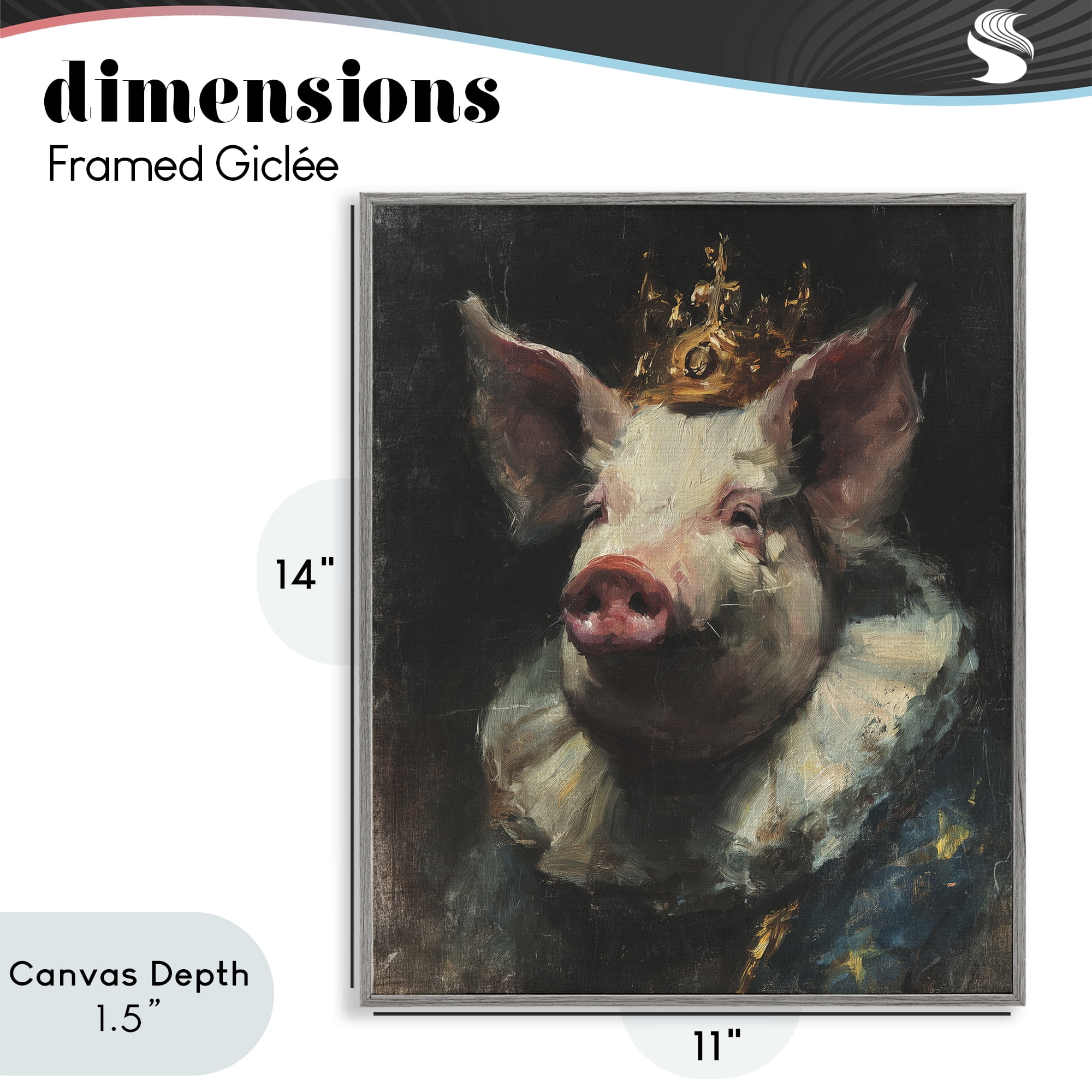 Stupell Industries Crowned Imperial Pig Gray Framed Giclee Art, design by Svetlana Aleynikova
