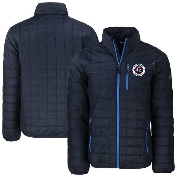 Men's Cutter & Buck Navy New England Revolution Rainier PrimaLoft Eco Insulated Puffer Full-Zip Jacket