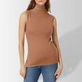 thumbnail image 2 of BYHONG Women's Sleeveless Turtleneck Tank Top Solid Color Layering Vest Basic Slim Fit Womens Blouses & Casual Base Shirt Coffee S, 2 of 4