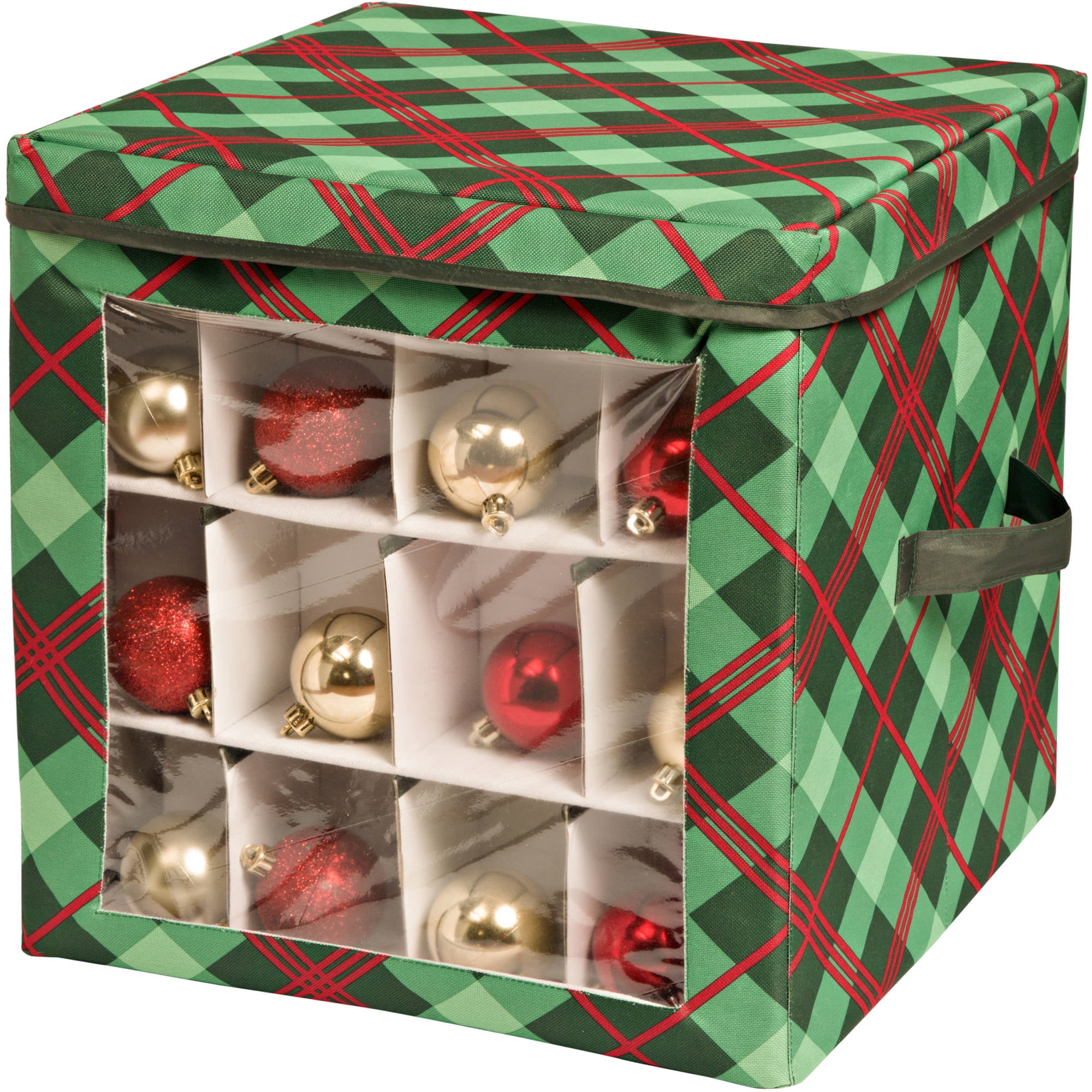 Honey Can Do Plaid Ornament Storage Cube, Red