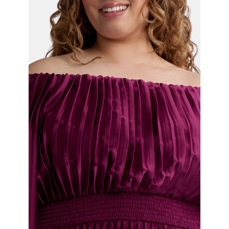 Terra & Sky Black Label Women's Plus Size Pleated Off the Shoulder