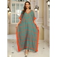 thumbnail image 2 of Women's Abstract Print Kaftan Dress V-Neck Long Sleeve Maxi Caftan Loose Fit Lounge Caftan Beach Resort Vacation, 2 of 10