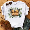 thumbnail image 1 of T-shirt Mode Imprimé Fleur Papillon pour Femmes Manches Courtes Décontracté Haut Graphique, 1 of 7