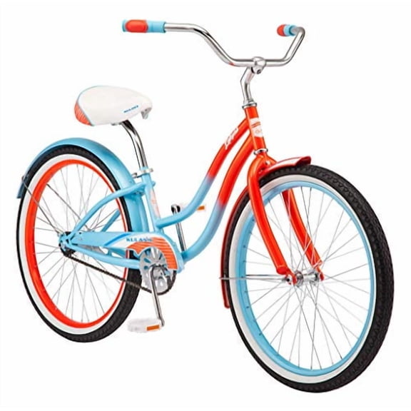 Kulana Lakona Shore Beach Cruiser Bike, 24-Inch Wheel, Single Speed, Blue and Coral