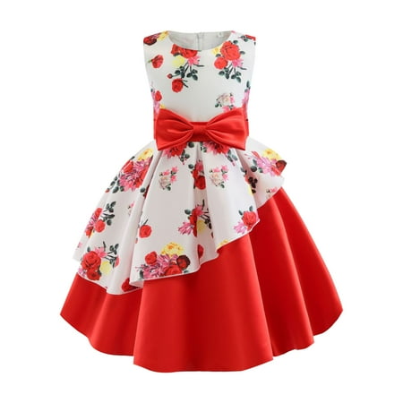 

GWAABD Summer Dress for Girls Red Polyester Girls Dress Summer Girls New Short Sleeved Children s Skirt Elegant Casual Dress Sundress Daily Wear. 120