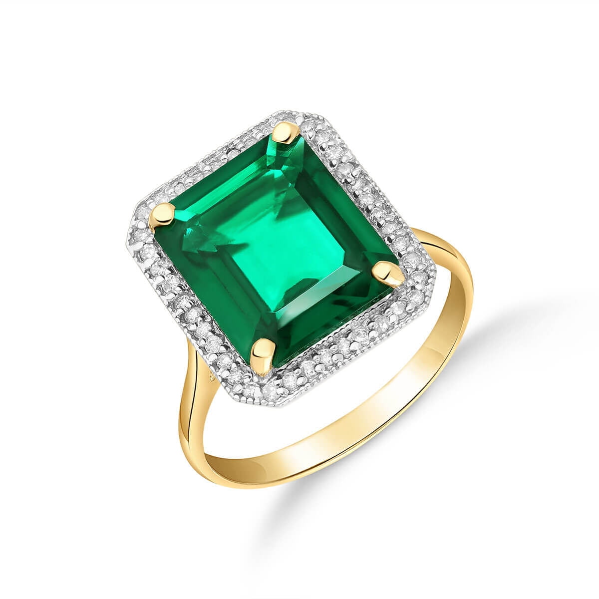 Galaxy Gold 4.70 Carat Total Weight 14K Solid Yellow Gold Emerald with  Natural Diamonds Halo Ring Brilliant Octagon Emerald Shape Cut Round  Diamonds