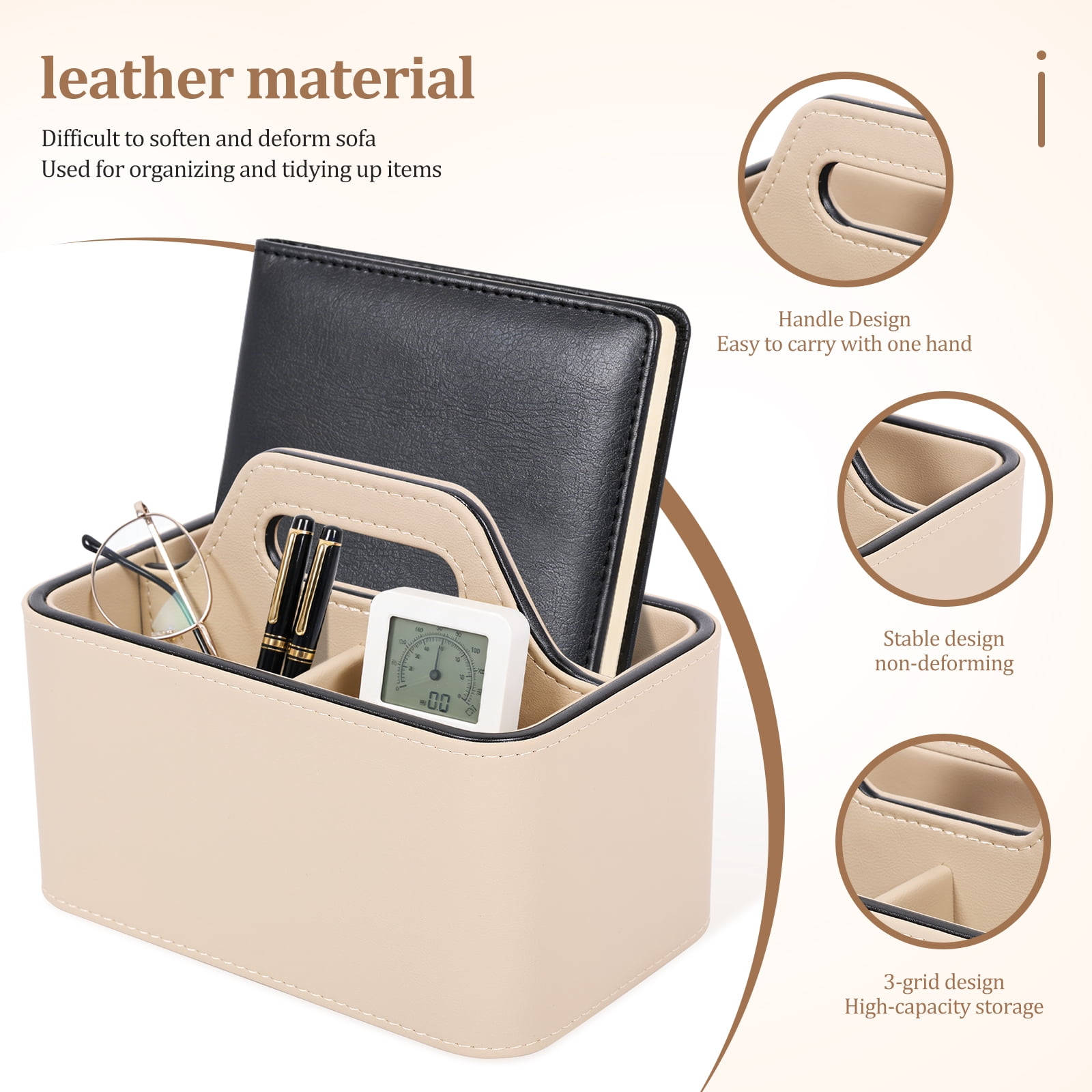 PU Leather Desk Organizer Luxury Remote Control Holder for Home, Office Desk Accessories Table Caddy Bedside Nightstand Organizer