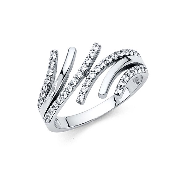 Wellingsale Ladies Solid 14k White Gold Polished CZ Cubic Zirconia Fancy Right Hand Statement Ring - Size 4
