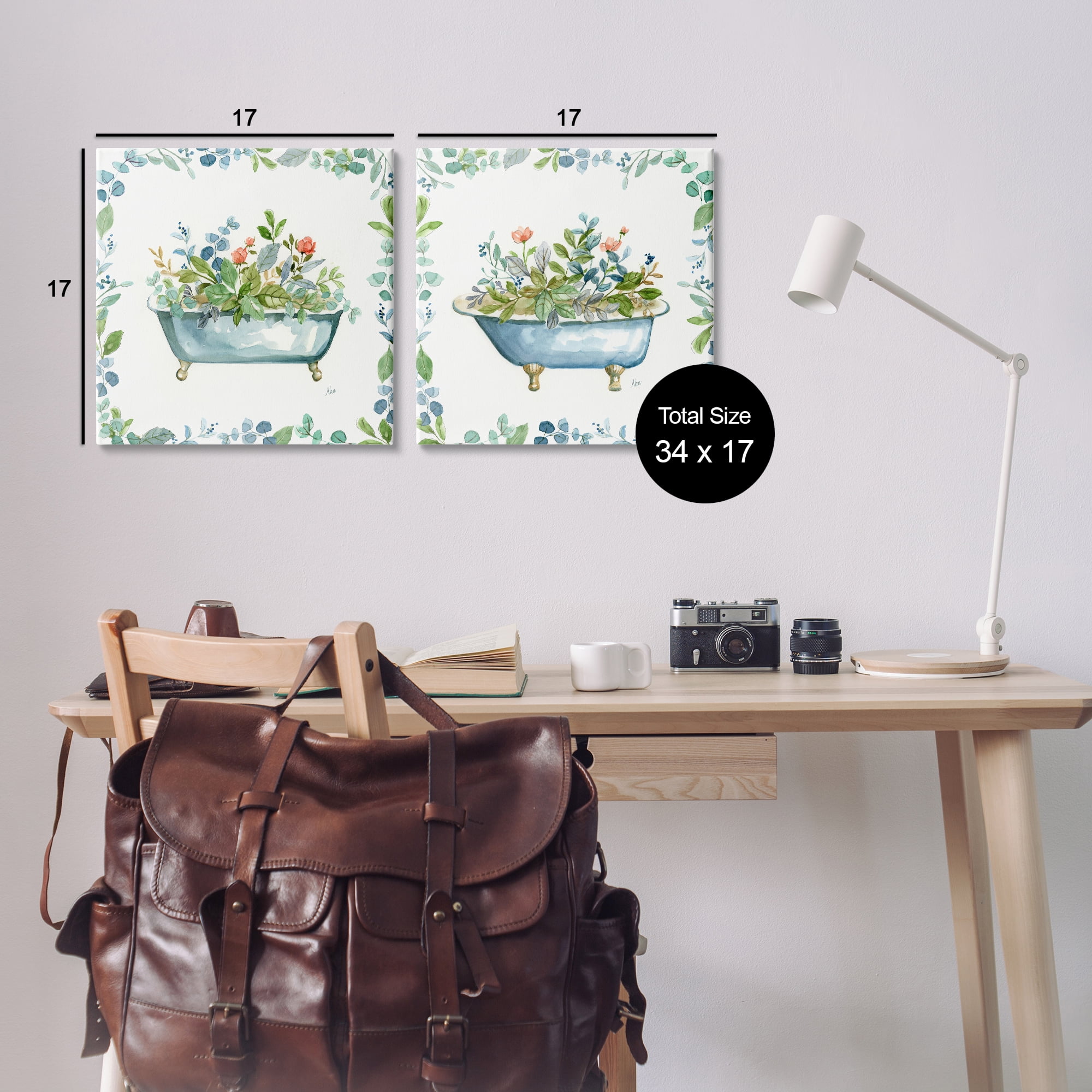 Stupell Industries Charming Flower Filled Tub Bath & Laundry Painting Wrapped Canvas Art Print Wall Art, 17 x 17, Set of 2