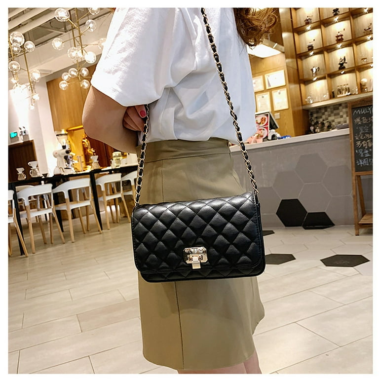 Laidan Quilted Shoulder Bag Beige PU Leather Handbag Designer Crossbody Tote Purse with Chain Strap for Women Black Women s Size One Size