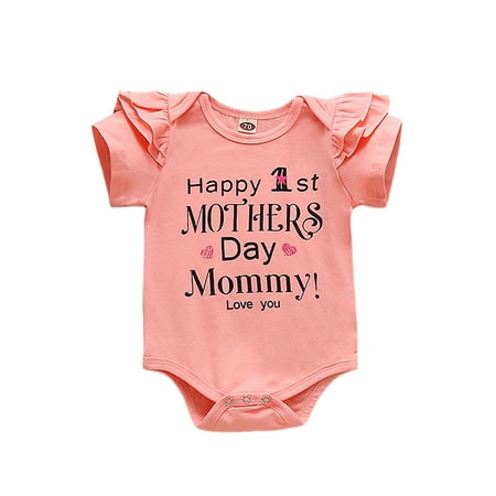 

Liliz Newborn Girl s Romper Flying Short Sleeve Letter Print Happy Mother s Day One Piece Romper for 0-18 Months Girls