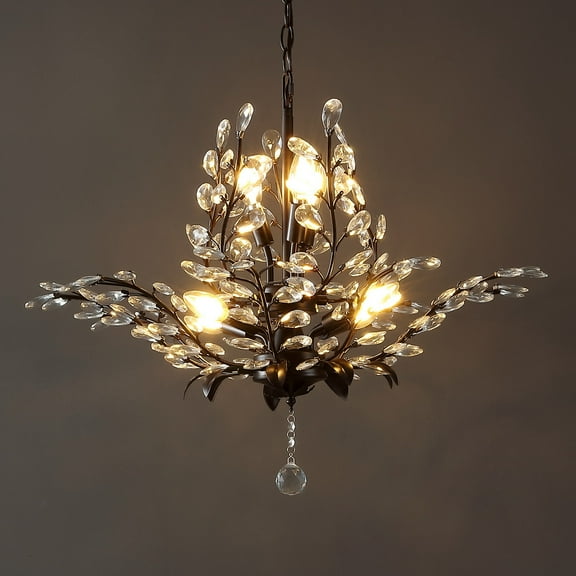 JONATHAN Y Diantha 28.5" 7-Light Contemporary Bohemian Iron/Acrylic LED Pendant, Oil Rubbed Bronze/Clear