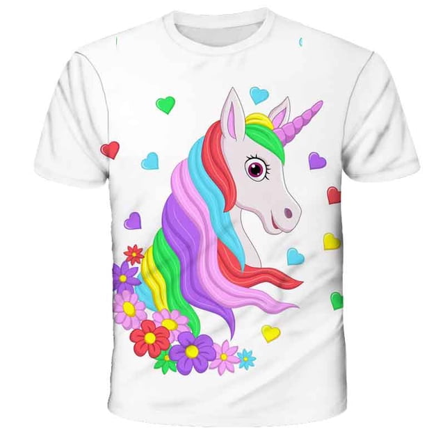 Camiseta de unicornio de verano para niñas, camiseta de manga corta con estampado 3D de 3 a 14 años, camisetas para niños, camisetas bonitas con dibujos animados para niños, ropa 3T Gao Jinjia LED