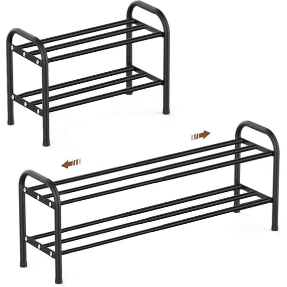 Expandable Shoe Rack, 2 Levels, Adjustable Metal Shoe Storage, 45 to 80 cm, Space Saving for Small Space, Hallway, Hallway Black Free Standing Shoe Rack Storage