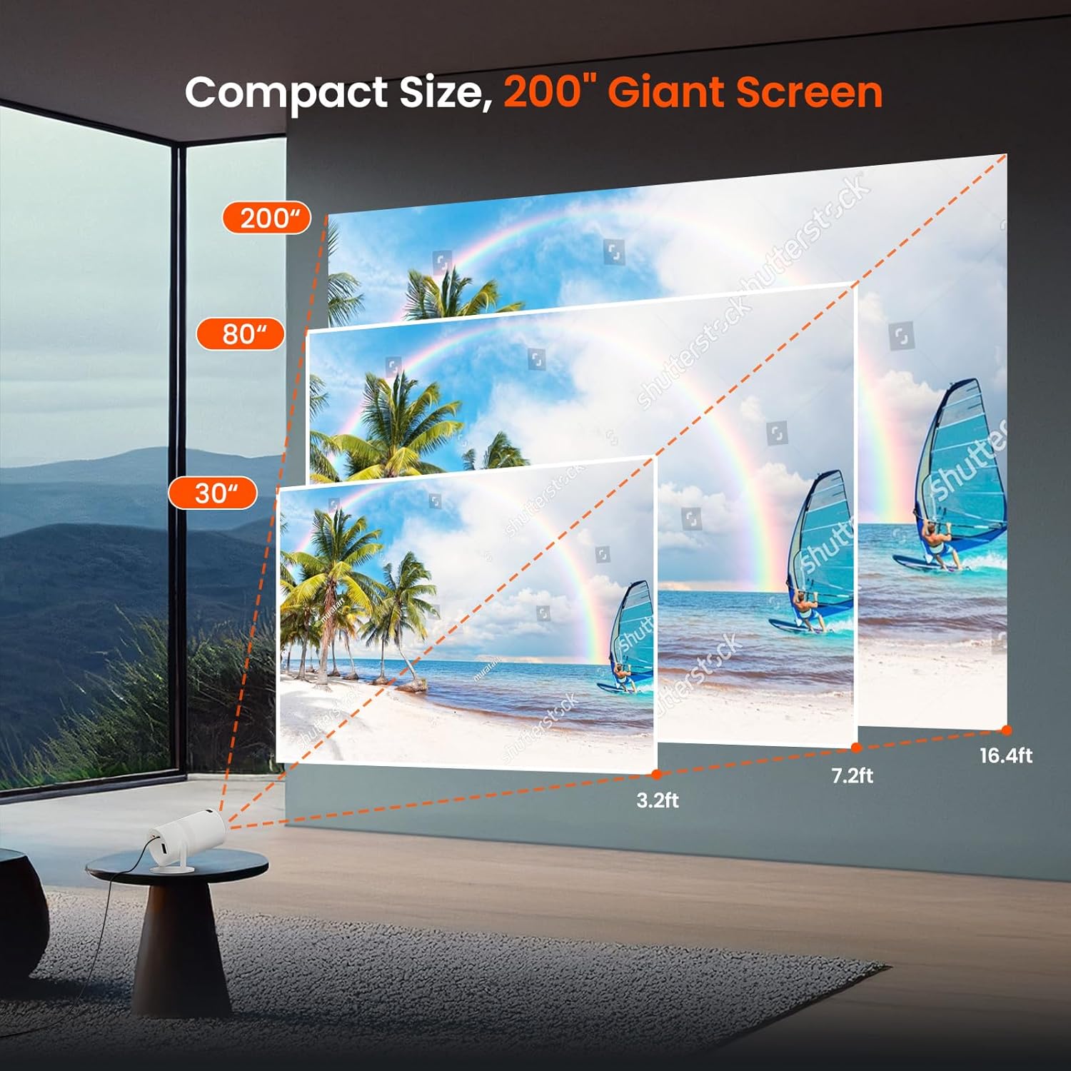 Portable Projector 4K 1080P Supported Projection,Movie  Projector with 180 ° Rotatable Stand Auto  Correction, Compatible with TV Stick, , USB, Laptop, Smartphone