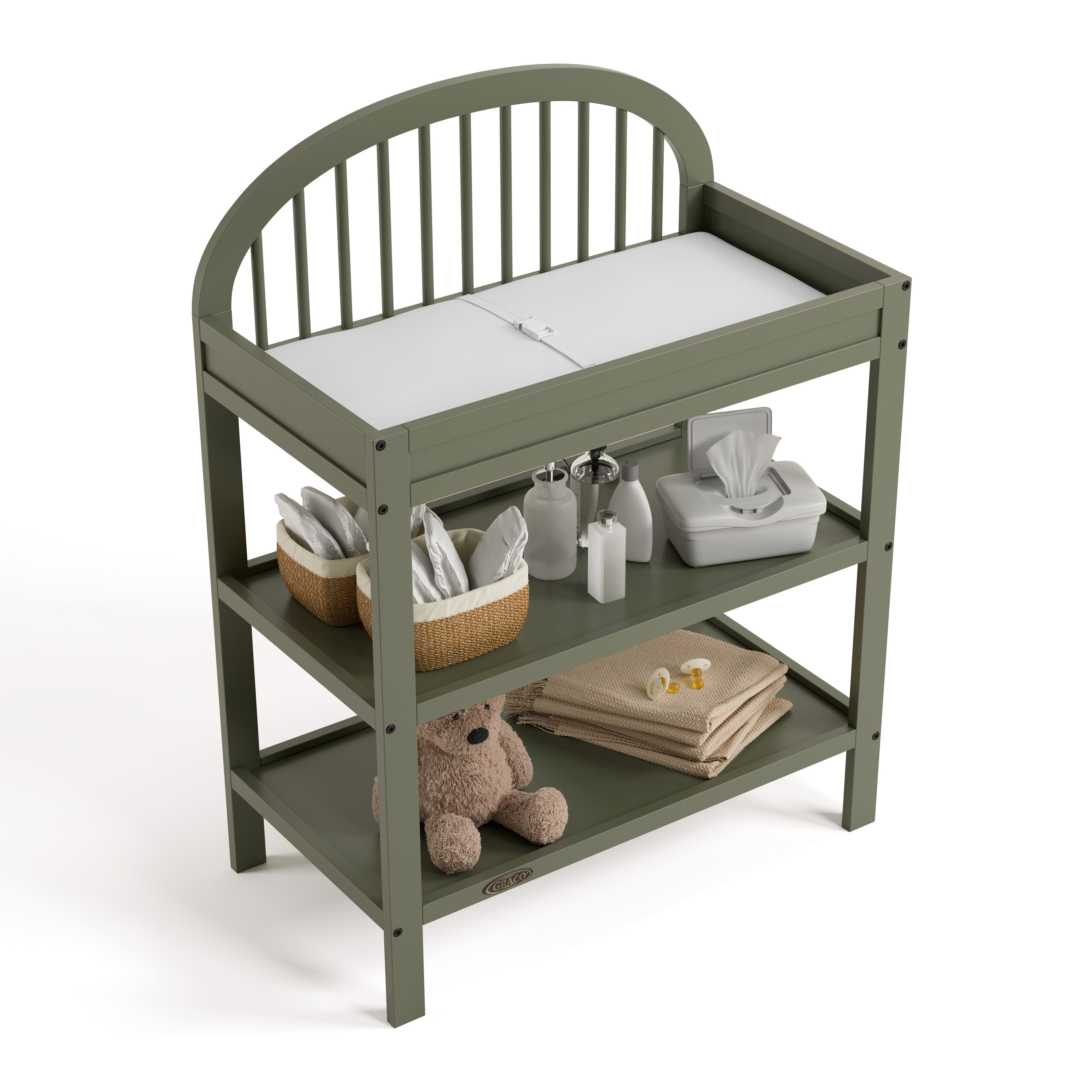 Graco Olivia Infant Wood Changing Table with Changing Pad, Olive