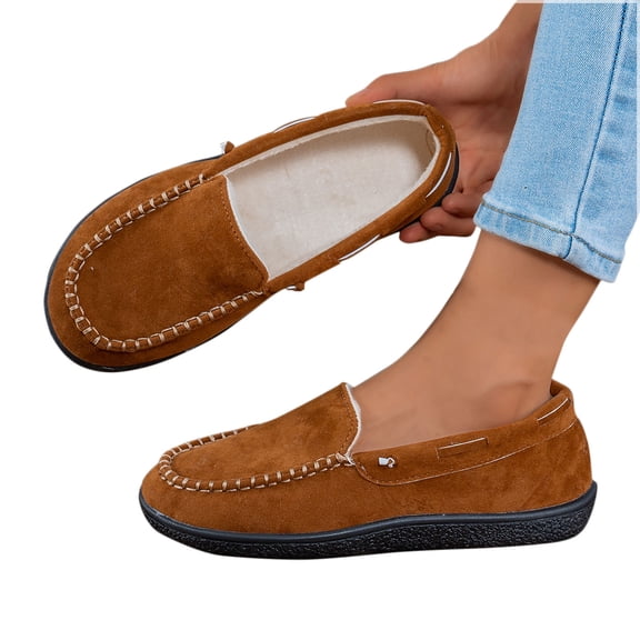 Vibrex Lightweight Loafers for Women Non-Slip Casual Womens Fleece Lined Slip on Shoes for Women Winter Comfortable Dressy Casual Walking Shoes