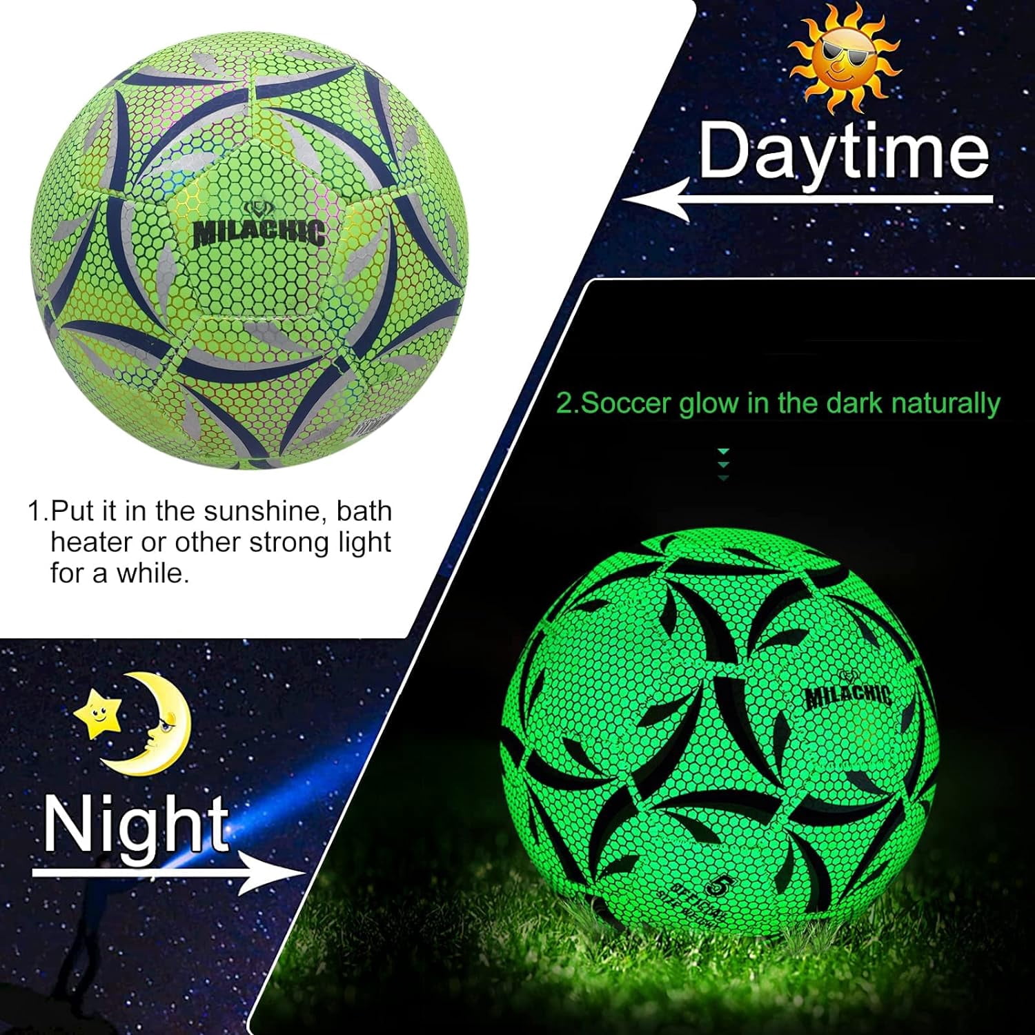 Soccer Ball, Glow in The Dark Soccer Ball Size 3/4 / 5 with Pump, Glowing Luminious Soccer Balls Gifts for Boys, Girls, Men, Women Indoor-Outdoor Soccer Training
