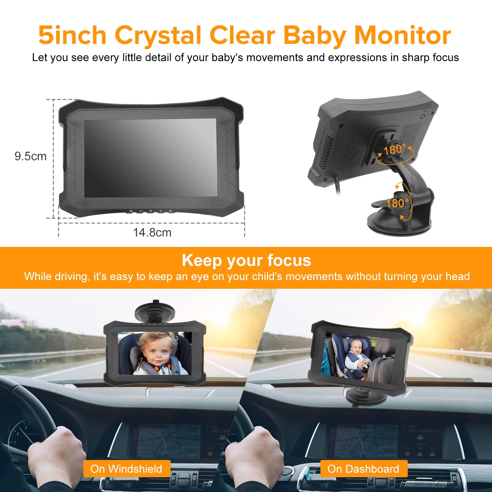 Baby Car Camera 5 inch Monitor for Backseat Simple Installation Carseat Camera with Rear-Facing Infant Monitoring IR Night Vision and 360° Rotatable Baby Car Monitor for Children(Blue)