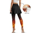 thumbnail image 4 of COEQINE Women Breathable Skirted Legging with Pockets Ruffle Pleated Comfy Athletic Tennis Skirt Flame Black Pattern Elastic Leggings with Skirts Fashion Full Length Yoga Leggings, L, 4 of 7