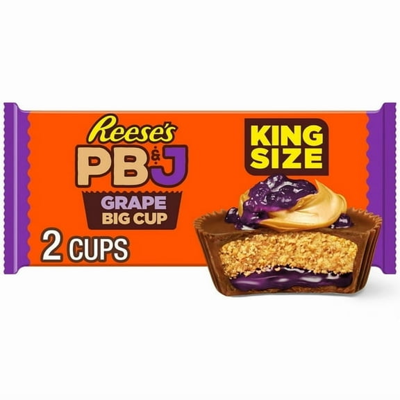 REESE'S Big Cup PB&J Grape Milk Chocolate King Size Peanut Butter Cups Candy Pack, 2.8 oz pack of 1