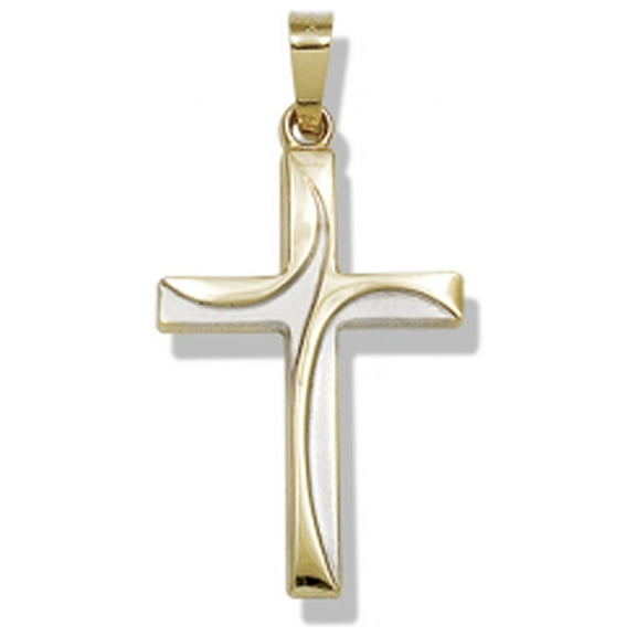 Brilliance Fine Jewelry 14 KT  Two Tone Gold Swirl Cross Pendant