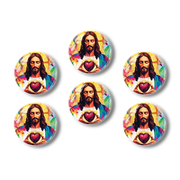 Glass Refrigerator Magnet 6Pcs Magnetic Fridge Sticker,Decor for Kitchen,Whiteboard,Cabinet,Illustration Of The Sacred Heart Of Jesus Christ