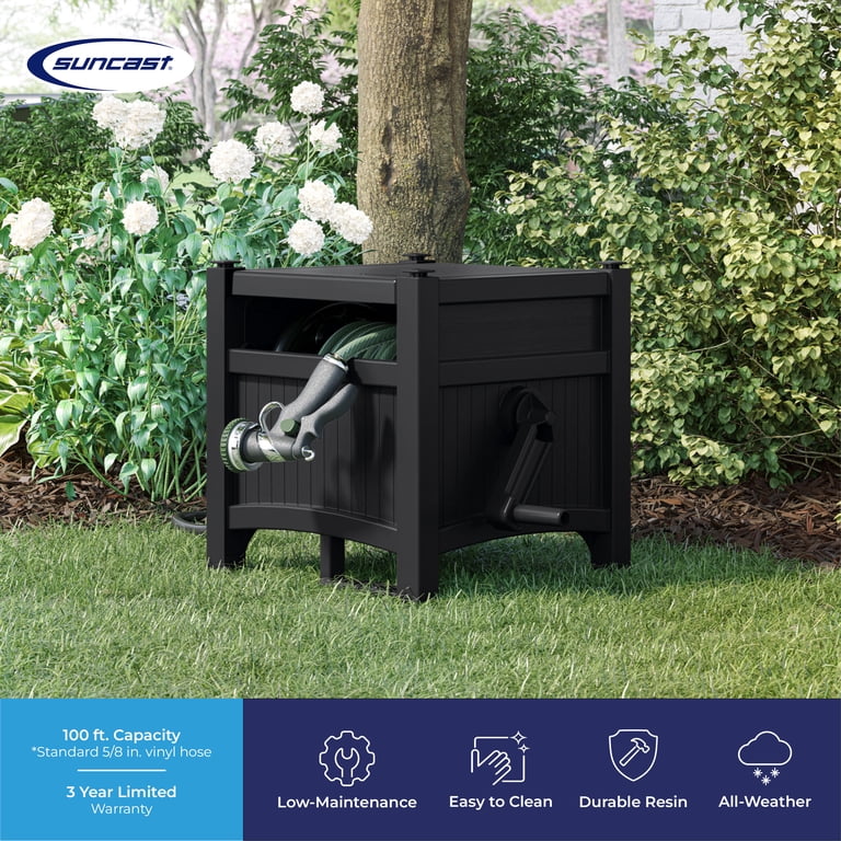 Suncast 100ft Hose Hideaway Reel Storage, Black photo 2