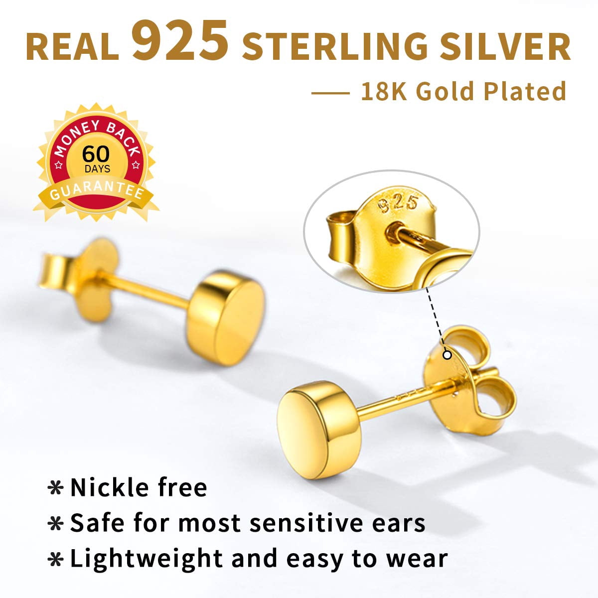 ChicSilver 14K Gold Plated Dot Stud Earrings for Women Small Round Circle Geometric Sterling Silver Earring Birthday Valentines Day Christmas Jewelry Gift