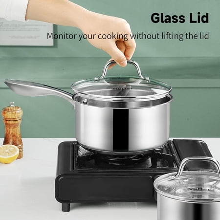 6-Piece Stainless Steel Sauce Pan Set with Lids, Non-Stick Cookware for All Stovetops
