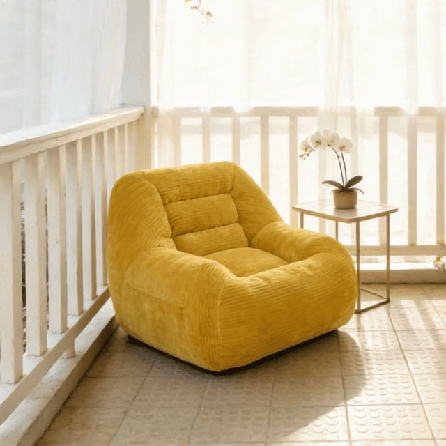Sofá de espuma de algodón con tejido de cordón para sala de estar, dormitorio y cuarto de estudiantes, sofá mini acogedor y suave como una nube, amarillo