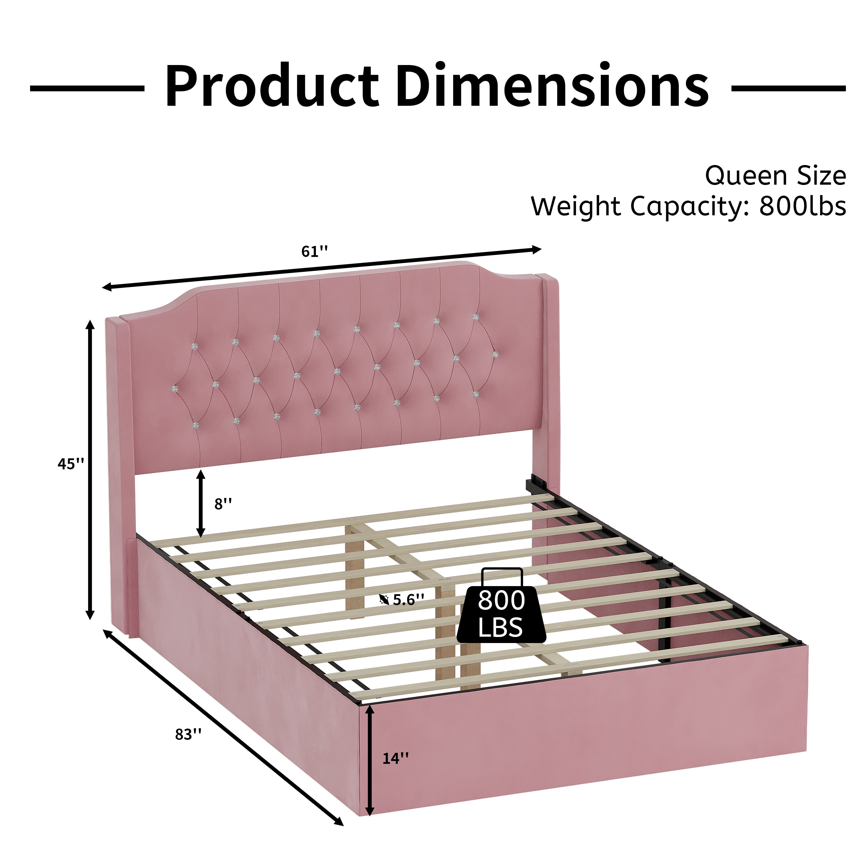 Gewnee Queen Size Velvet Modern Bed Frame with Deep Button Anna Diamond Upholstered Platform Tufted Headboard,