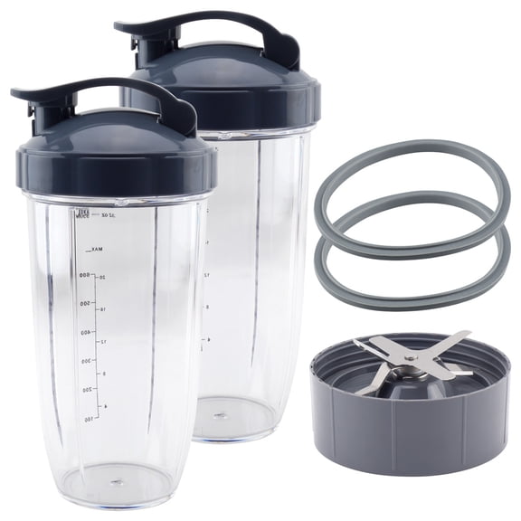 2 Pack 32 oz Tall Cup with Handled Lip Ring, Flip To-Go Lids, Extractor Blade and 2 Gaskets Replacement Part Compatible with NutriBullet NB-101B NB-101S NB-201