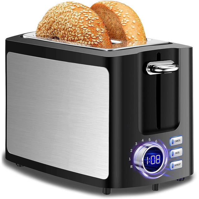Tostadora Tostadora de 2 rebanadas con ranura ancha Las mejores tostadoras inteligentes con pantalla Prime con temporizador de cuenta regresiva digital LCD y función de bagel/descongelación/cancelació