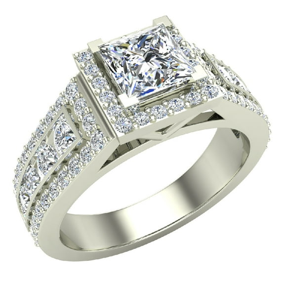 Princess Cut Diamond Engagement Ring for Women Halo Rings 14K White Gold 1.80 carat (G,I1)