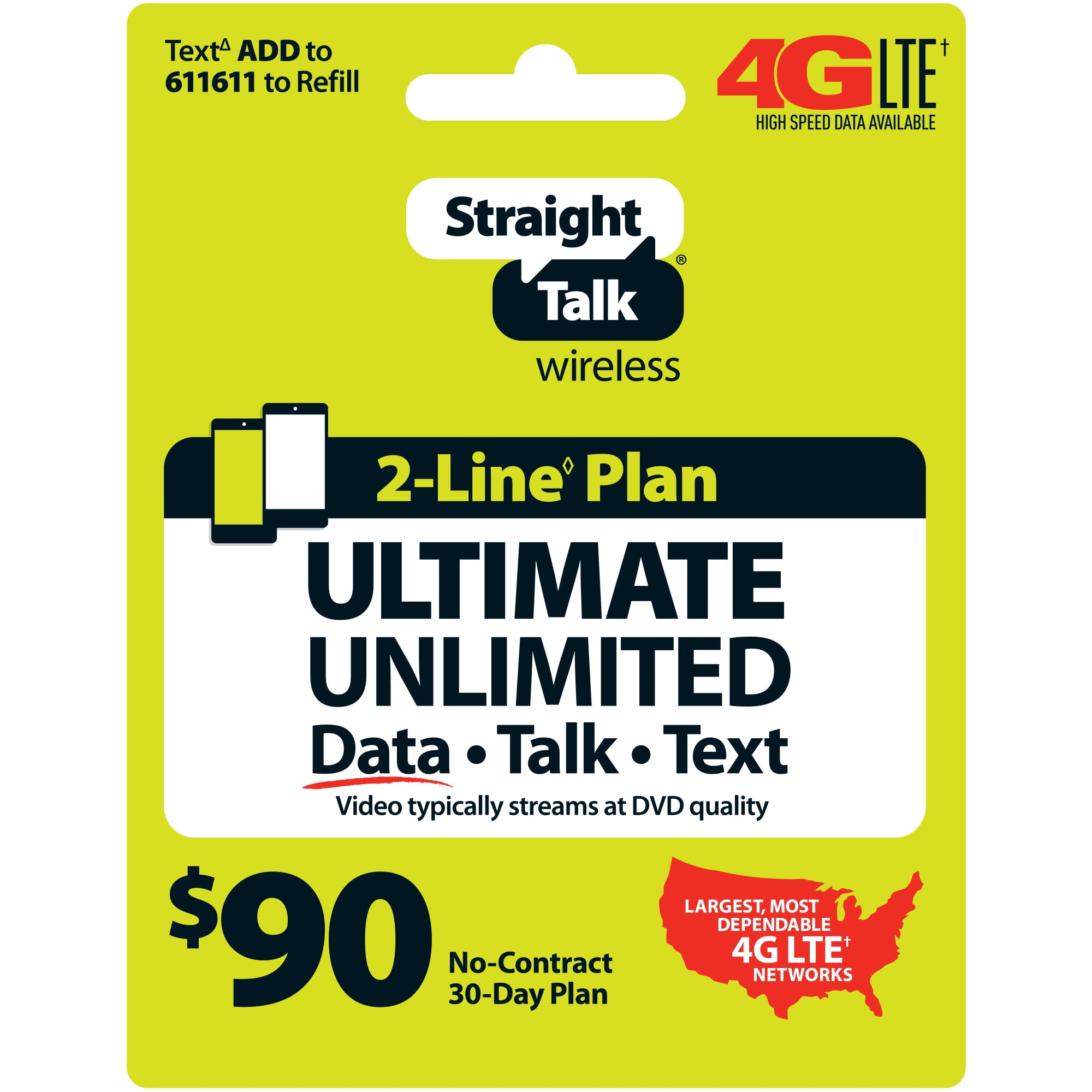 Straight Talk 90 ULTIMATE UNLIMITED 2line 30Day Plan (Email Delivery