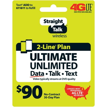 Straight Talk $90 ULTIMATE UNLIMITED 2-line 30-Day Plan (Email (Best Unlimited Data Iphone Plan)