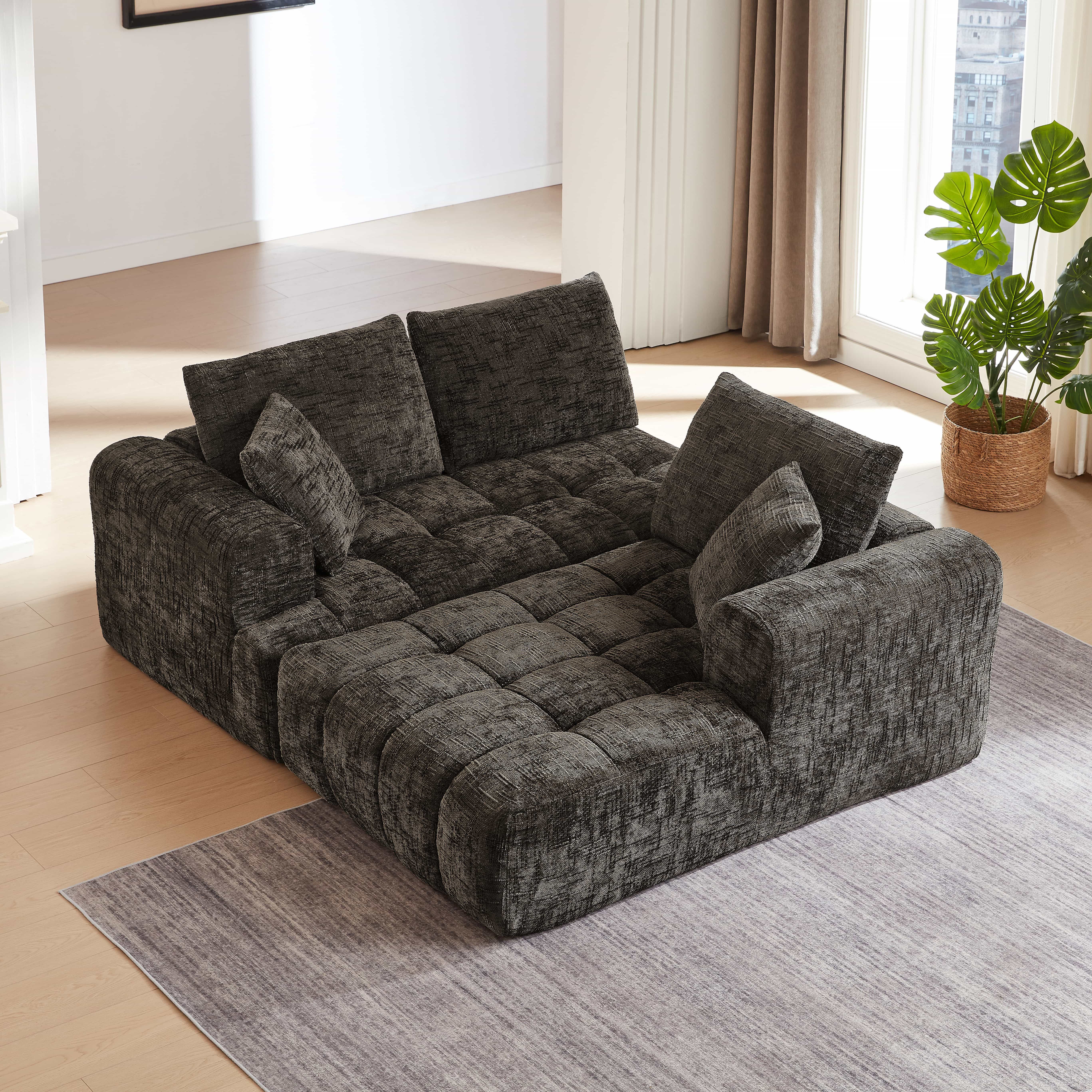 MAYEERTY Chenille L-Shape Oversized Sectional Sofa, Minimalist & Luxury for Apartment, 108×63" Brown