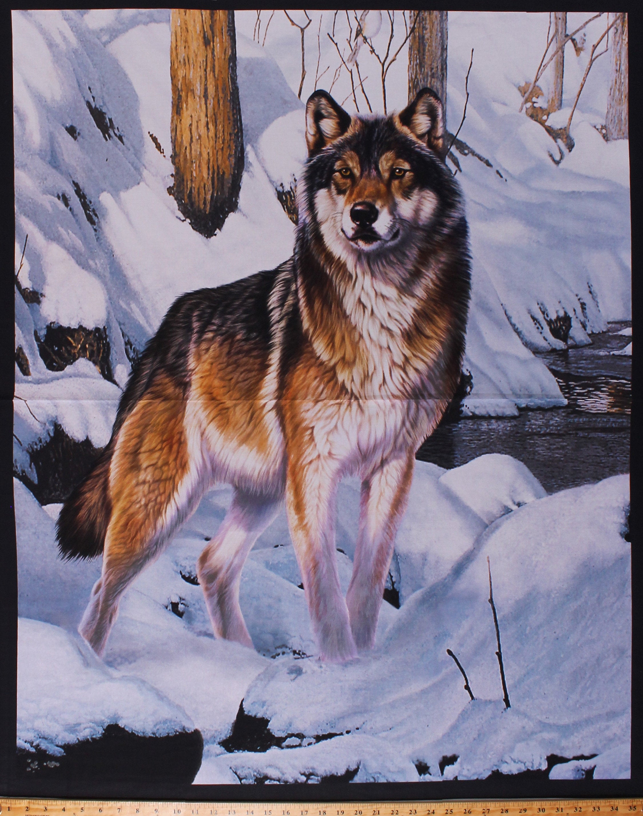 35" X 44" Panel Alfa Wolf Wolves Winter Howl Snow Multicolor Cotton