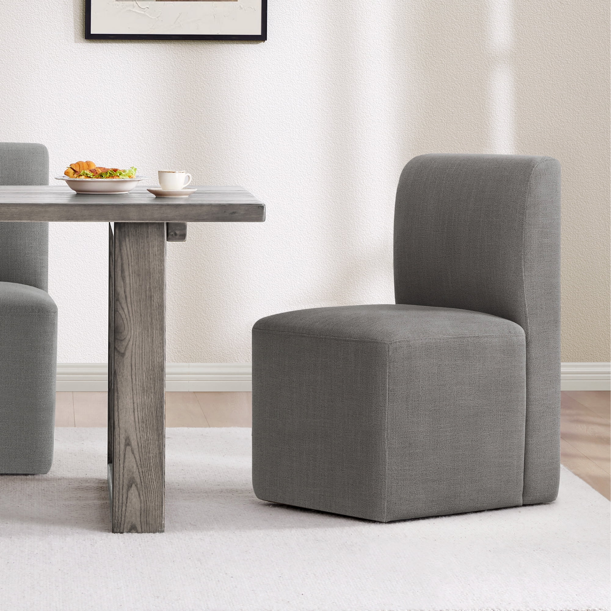 Spruce & Spring Upholstered Dining Chairs with Hidden Casters Set of 2, Grey