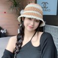 thumbnail image 5 of Gorro de pescador de paja de verano con circunferencia de la cabeza de 56-58cm, sombrilla femenina, gorro de lavabo, sombrero protector solar transpirable hueco, 5 of 5