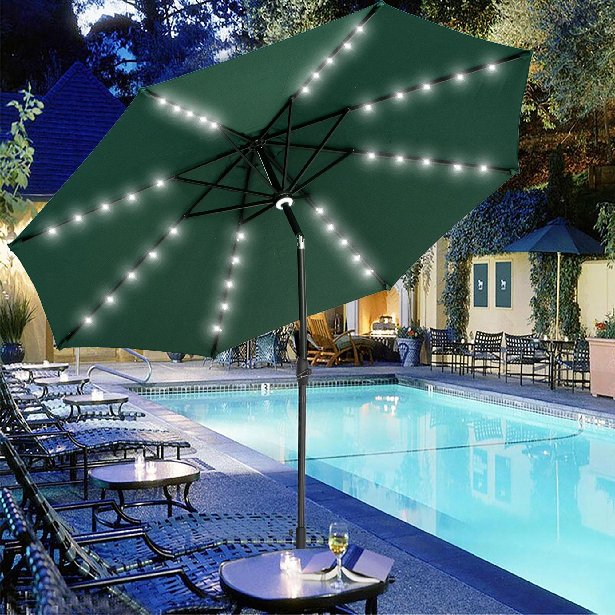 Autlaycil 10ft Solar Patio Umbrellas LED Patio Market Steel Tilt w/ Crank  Outdoor-Green - Walmart.com