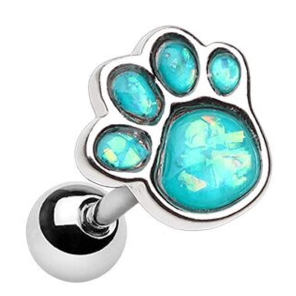 Body Accentz Tragus Piercing Stainless Steel Opal Puppy Paw Print Cartilage Earring