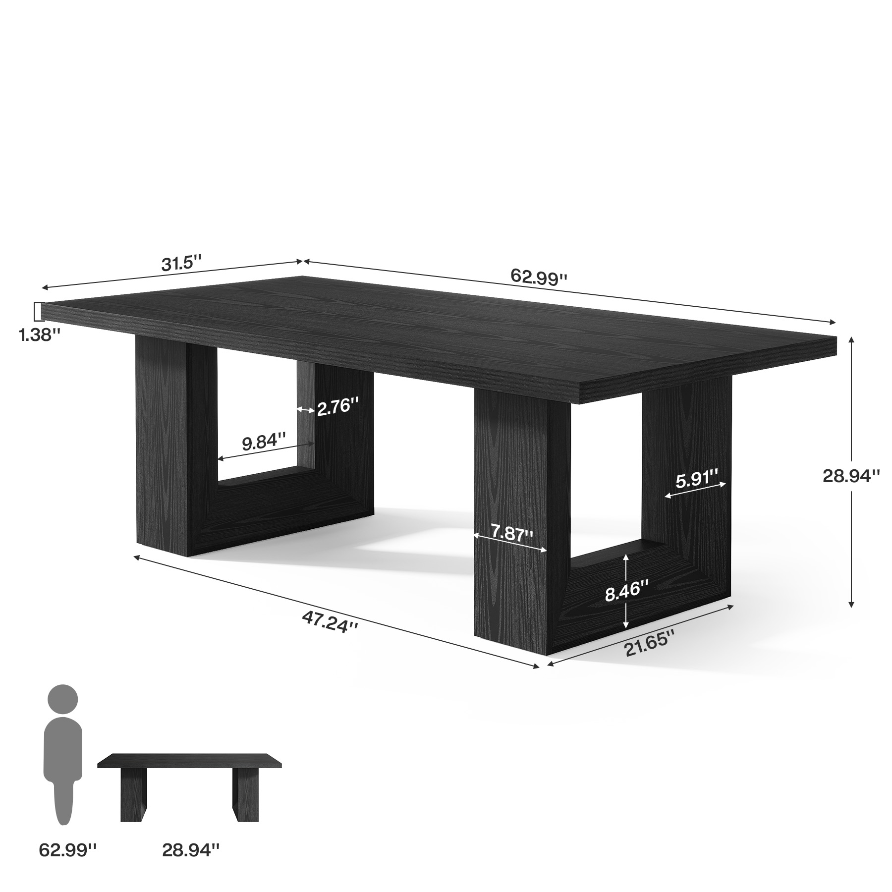 Finmind Large Executive Desk, 62.99-inch Home Office Desk, Rectangular Computer Table for Home Office, Study Room, Black