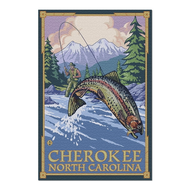 Cherokee North Carolina Angler Fly Fishing Scene Leaping Trout x30 Premium 1000 Piece Jigsaw Puzzle Made In Usa Walmart Com