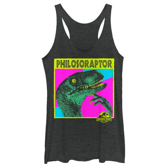 Women's Jurassic Park Philosoraptor  Racerback Tank Top Black Heather Medium