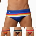 thumbnail image 6 of Men Bright Striped Swim Briefs Swimwear Trunks Surfboard Beach Shorts Swimsuit, 6 of 8